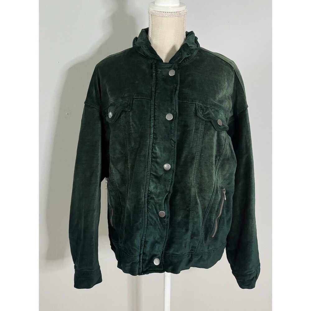 Free People Velvet Trucker Jacket Women's XS/S Green Snap Oversized
